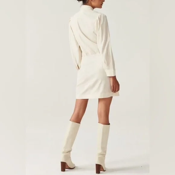 BA&SH Koane long sleeve collared mini dress white rhinestone buttons bridal S - Picture 4 of 7